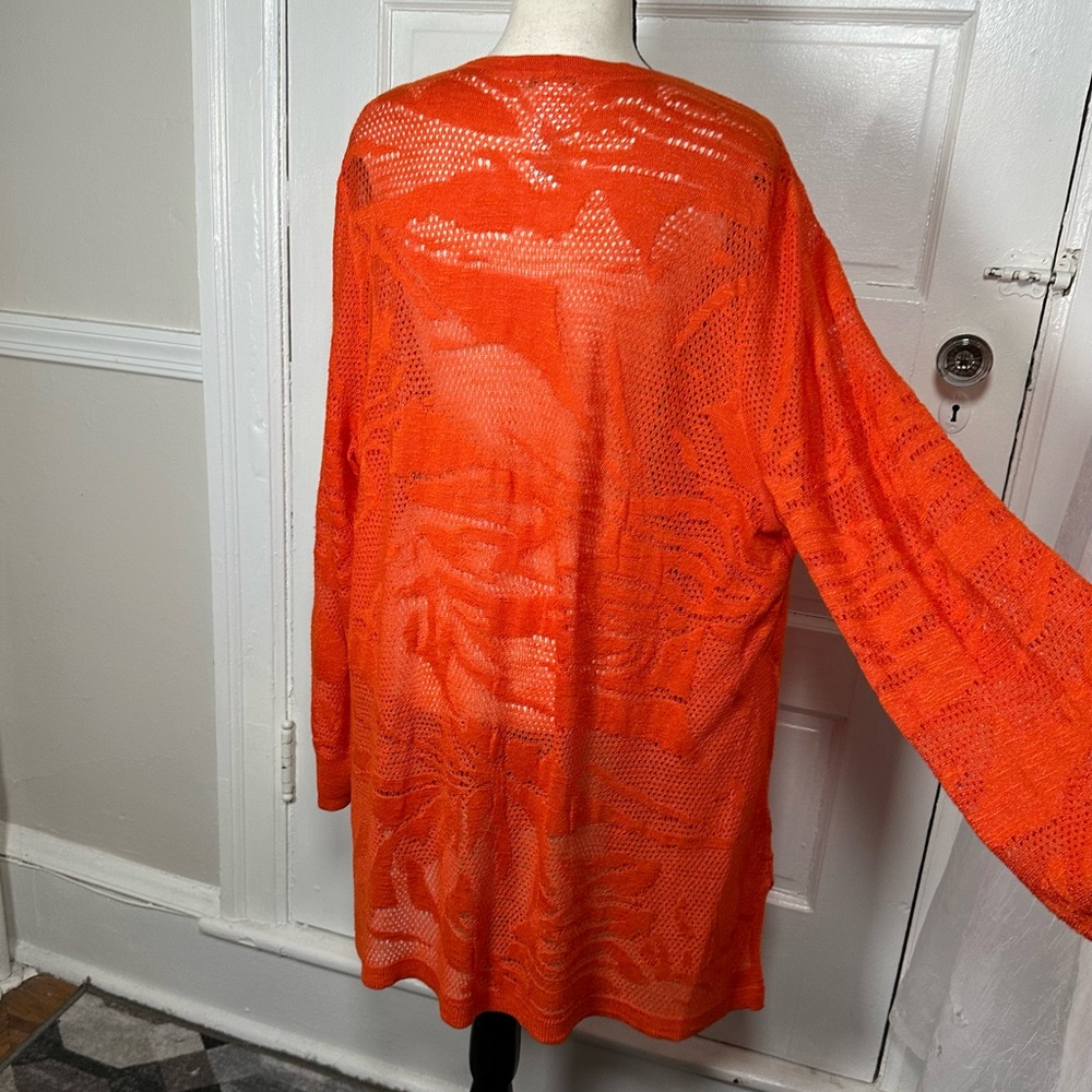 Chico's Orange Pointelle Palms Cardigan Sweater Open Knit Boho Casual XL NWOT - Picture 7 of 17